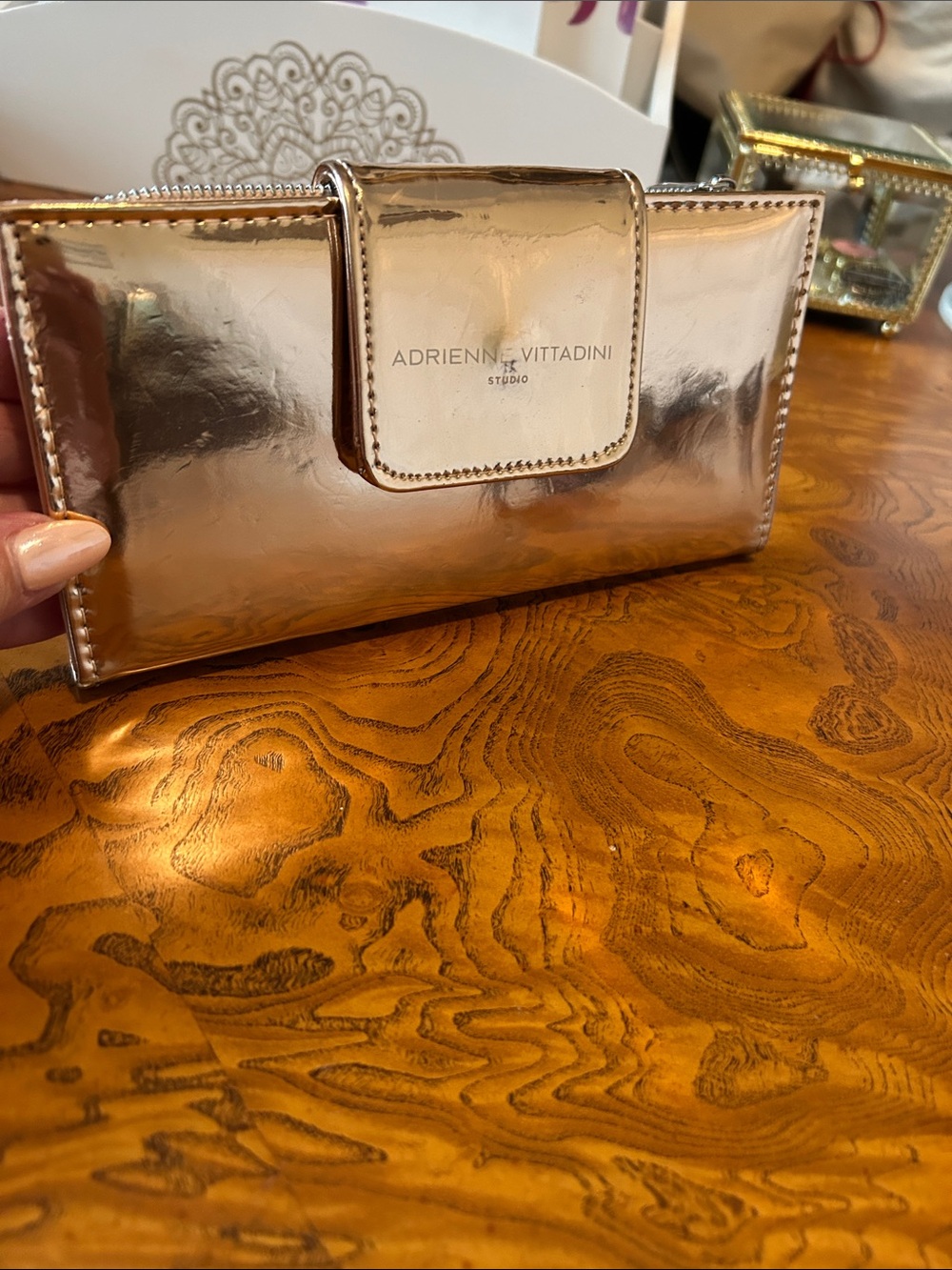 Adrienne Vittadini Metallic Rose Gold Wallet Clutch